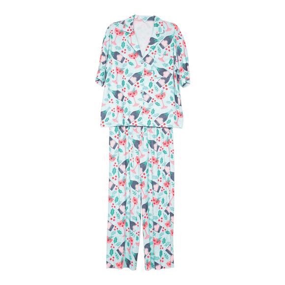 Katydid Christmas Champagne, Coupes & Holly Matching Holiday PJs - Picture 2 of 4